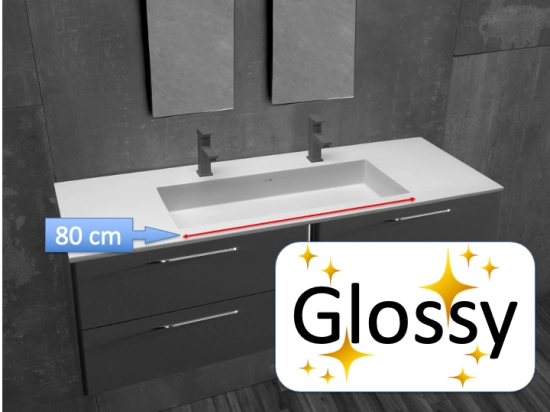 Plan vasque lavabo, sur mesure, Largeur 101 à 200 cm x Profondeur 40 à 80 cm, résine composite de haute qualité, Finition lisse blanc BRILLANT laqué ou mate, Livraison Offerte.